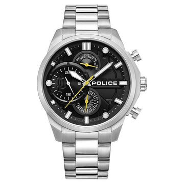 Police Quartz Multifunction Black Dial Silver Stainless Steel Strap Watch for Men