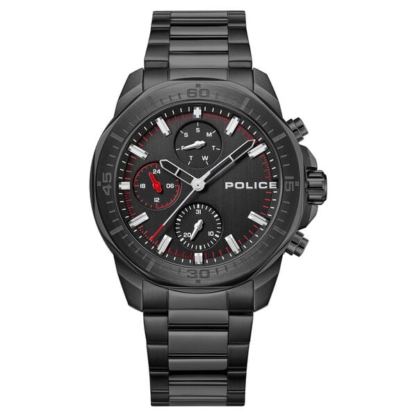 Police Quartz Multifunction Black Dial Black Stainless Steel Strap Watch For Men