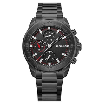 Police Quartz Multifunction Black Dial Black Stainless Steel Strap Watch For Men