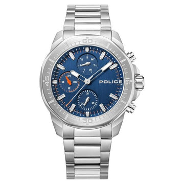 Police Quartz Multifunction Blue Dial Silver Stainless Steel Strap Watch For Men
