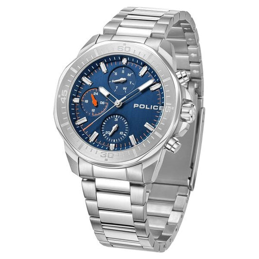 Police Quartz Multifunction Blue Dial Silver Stainless Steel Strap Watch For Men