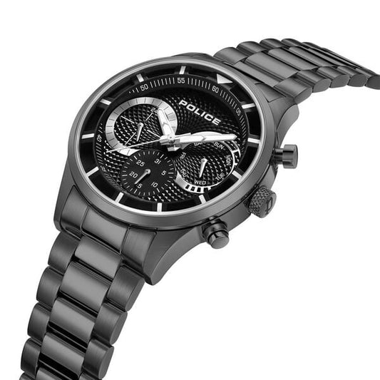 Police Quartz Multifunction Black Dial Grey Stainless Steel Strap Watch for Men