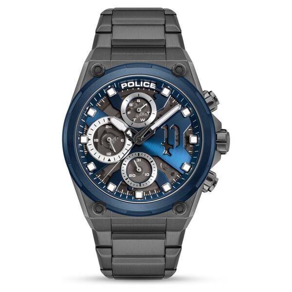 Police Multifunction Blue Dial Grey Stainless Steel Strap Watch For Men