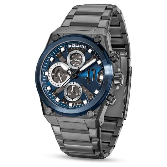 Police Multifunction Blue Dial Grey Stainless Steel Strap Watch For Men