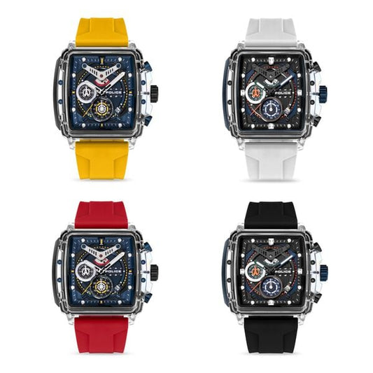Police Quartz Chronograph Blue Dial Multicoloured Color Silicone Strap Watch For Men