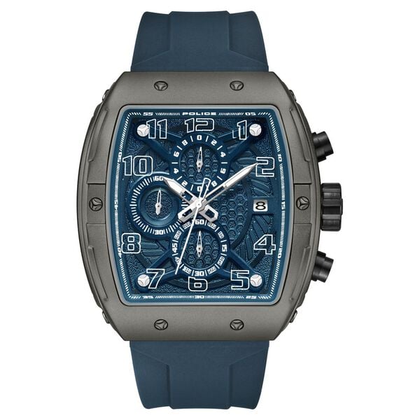 Police Chronograph Blue Dial Blue Color Silicone Strap Watch For Men