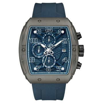Police Chronograph Blue Dial Blue Color Silicone Strap Watch For Men
