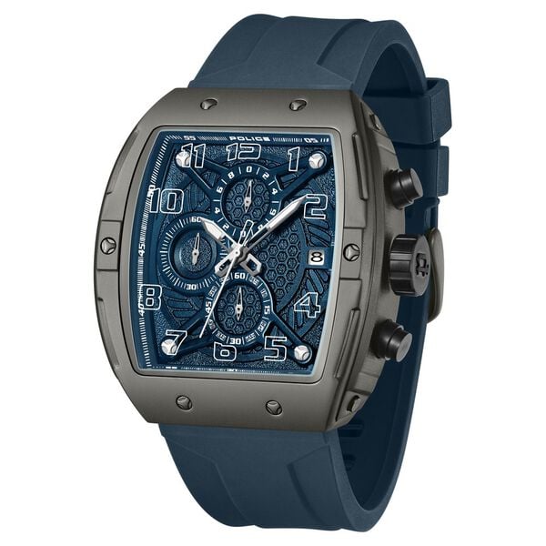 Police Chronograph Blue Dial Blue Color Silicone Strap Watch For Men