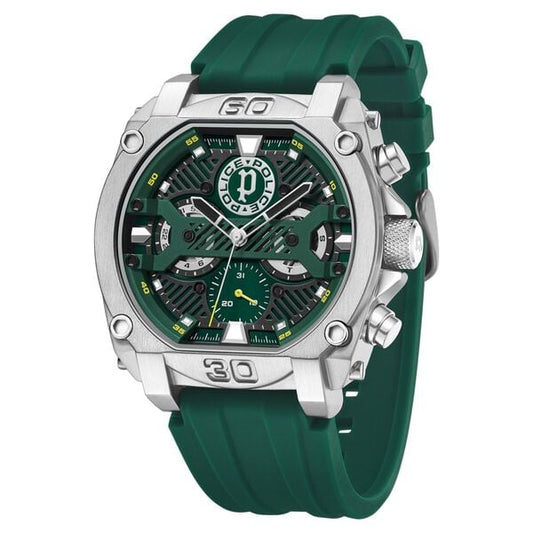 Police Multifunction Green Dial Green Color Silicone Strap Watch For Men