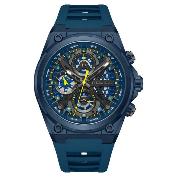 Police Men's Sonic KL Rahul Edition Multifunction Watch with Blue Silicone Strap