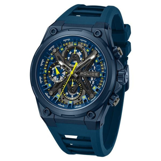 Police Men's Sonic KL Rahul Edition Multifunction Watch with Blue Silicone Strap