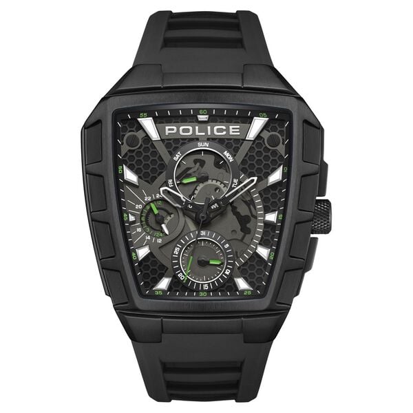 Police Multifunction Black Dial Black Color Silicone Strap Watch For Men