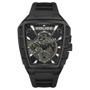Police Multifunction Black Dial Black Color Silicone Strap Watch For Men