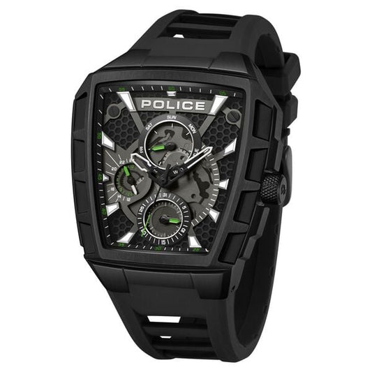 Police Multifunction Black Dial Black Color Silicone Strap Watch For Men