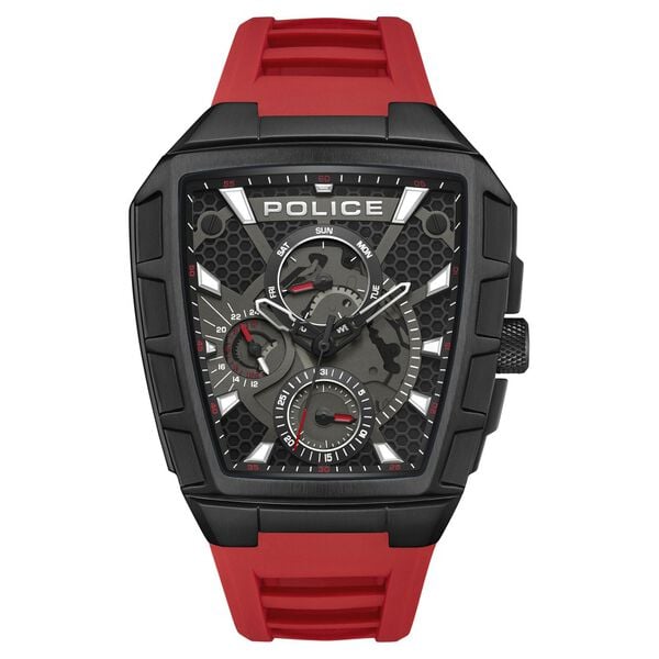 Police Men's Tough Gear KL Rahul Edition Multifunction Watch with Red Silicone Strap