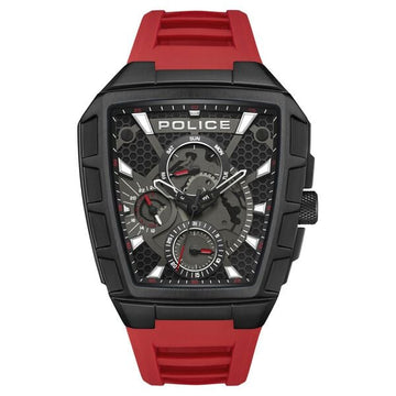 Police Men's Tough Gear KL Rahul Edition Multifunction Watch with Red Silicone Strap