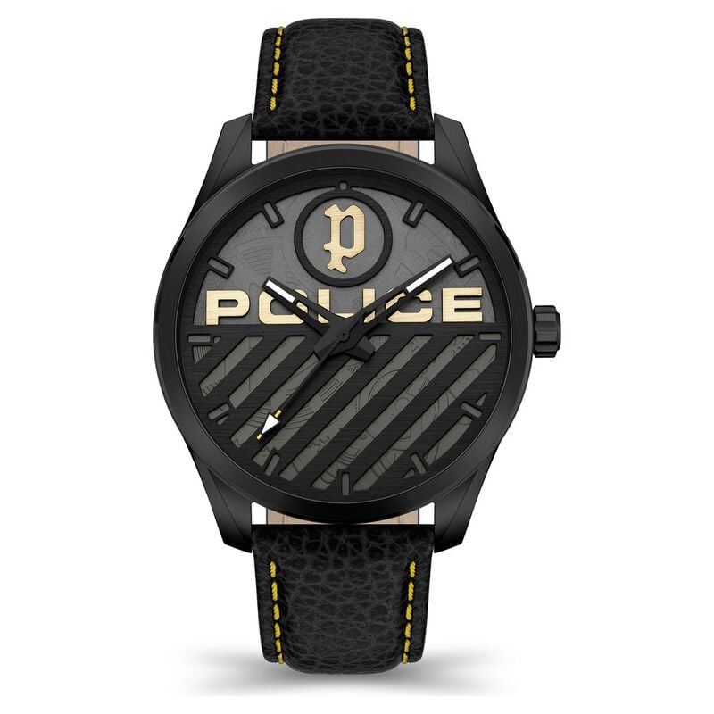 NDPLPEWJA2121403 Police Quartz Multifunction Yellow Dial Leather Strap Watch for Men