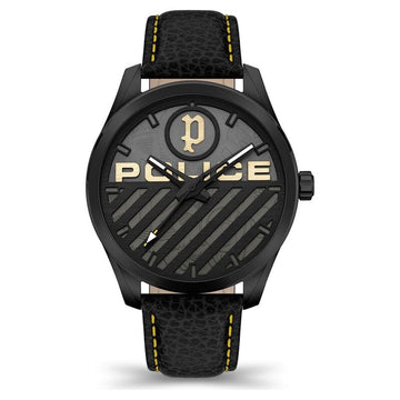 NDPLPEWJA2121403 Police Quartz Multifunction Yellow Dial Leather Strap Watch for Men