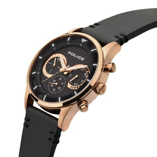 Police Quartz Multifunction Black Dial Leather Strap Watch for Men