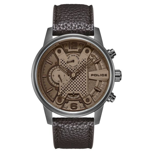 Police Grey Dial Brown Strap Multifunction Watch for Men