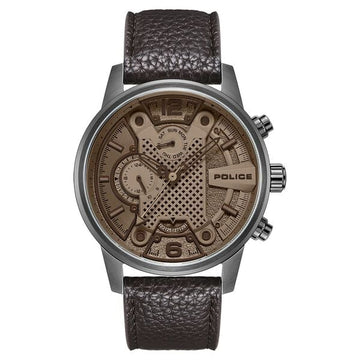 Police Grey Dial Brown Strap Multifunction Watch for Men
