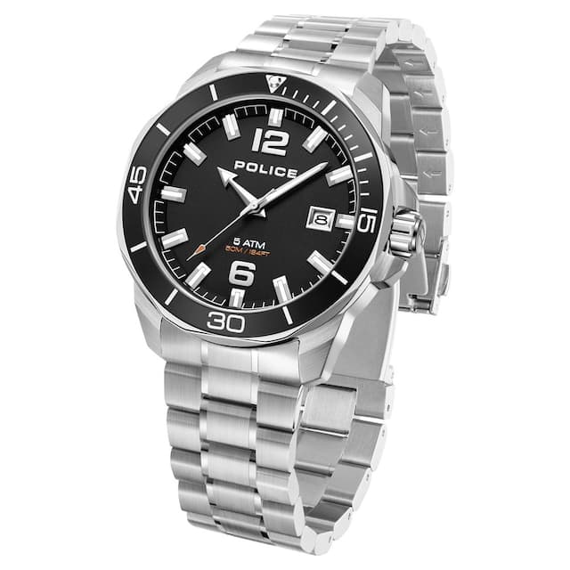 Police Black Dial Silver Stainless Steel Strap Watch PLPEWJH2228104
