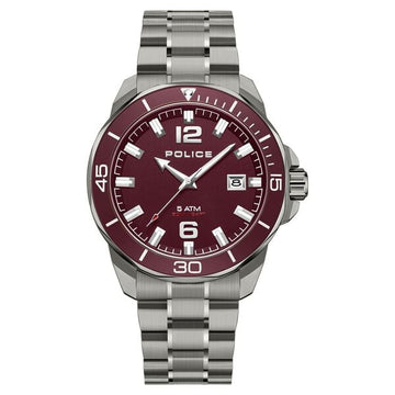 Police Maroon Dial Grey Stainless Steel Strap Watch PLPEWJH2228105