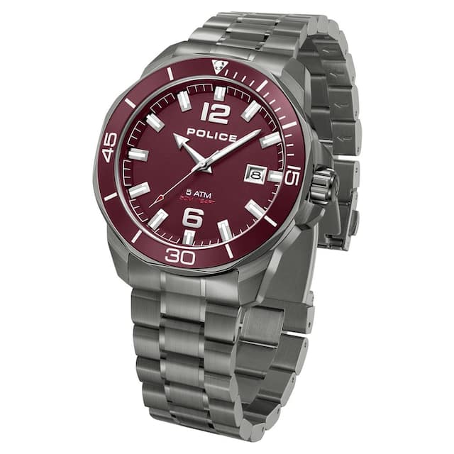 Police Maroon Dial Grey Stainless Steel Strap Watch PLPEWJH2228105