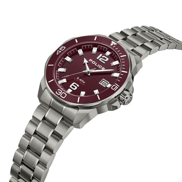 Police Maroon Dial Grey Stainless Steel Strap Watch PLPEWJH2228105