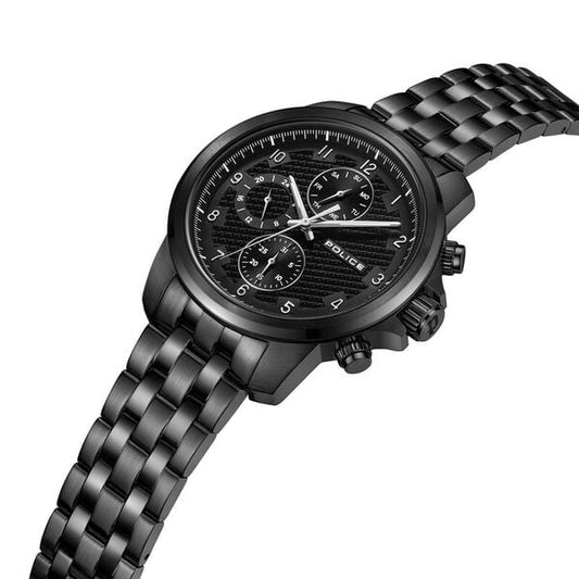 Police Multifunction Black Dial Black Metal Strap Watch For Men