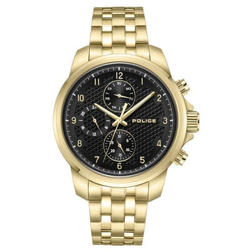 Police Multifunction Black Dial Golden Metal Strap Watch For Men