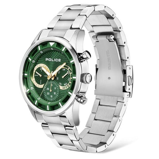 Police Quartz Multifunction Green Dial Stainless Steel Strap Watch for Men