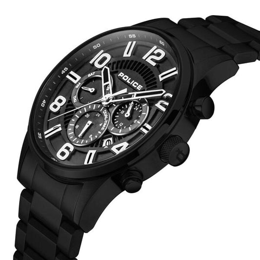 Police Black Dial Black Strap Multifunction Watch for Men