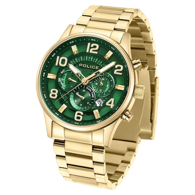 Police Green Dial Golden Stainless Steel Strap Watch NEPLPEWJK2203104