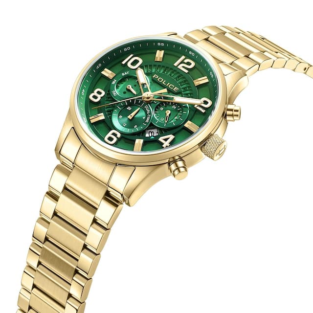 Police Green Dial Golden Stainless Steel Strap Watch NEPLPEWJK2203104