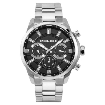 Police Black Dial Silver Strap Multifunction Watch for Men