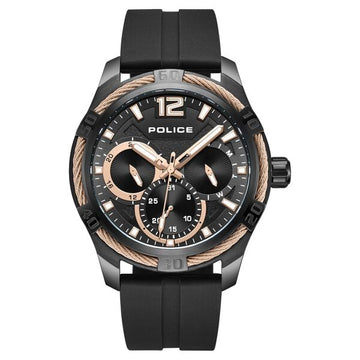 Police Multifunction Black Dial Black Silicone Strap Watch For Men