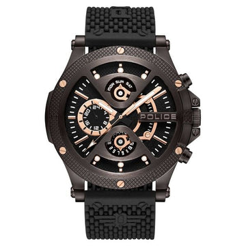 Police Multifunction Black Dial Silicone Strap Watch For Men
