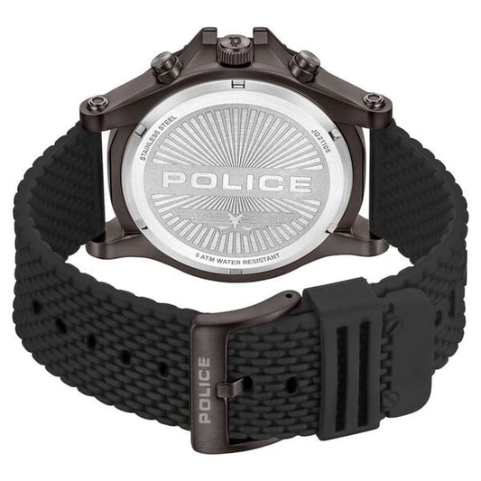 Police Multifunction Black Dial Silicone Strap Watch For Men