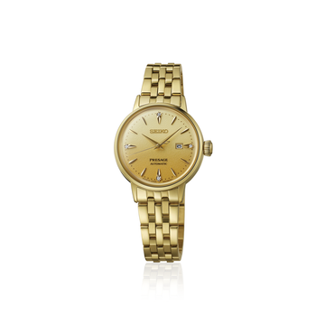 Seiko Presage Women Automatic Gold Dial Analog Stainless Steel Watch SRE018J1