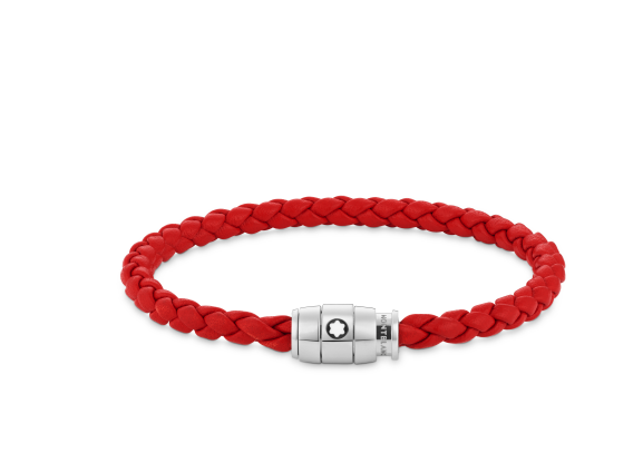 Bracelet Steel 3 rings closing and Red leather-MB130903