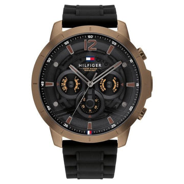 Tommy Hilfiger Quartz Multifunction Black Dial Silicone Strap Watch for Men