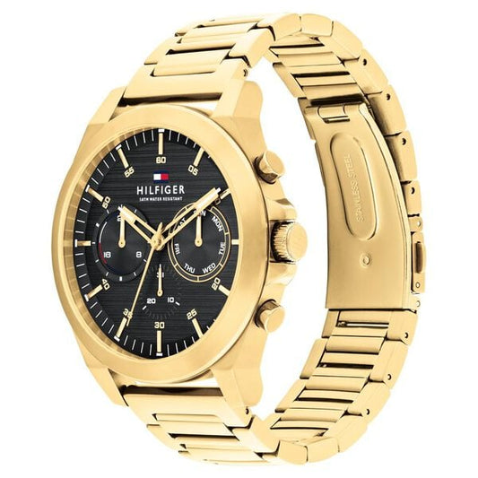 Tommy Hilfiger Black Dial Golden Colour Stainless Steel Strap Watch for Men