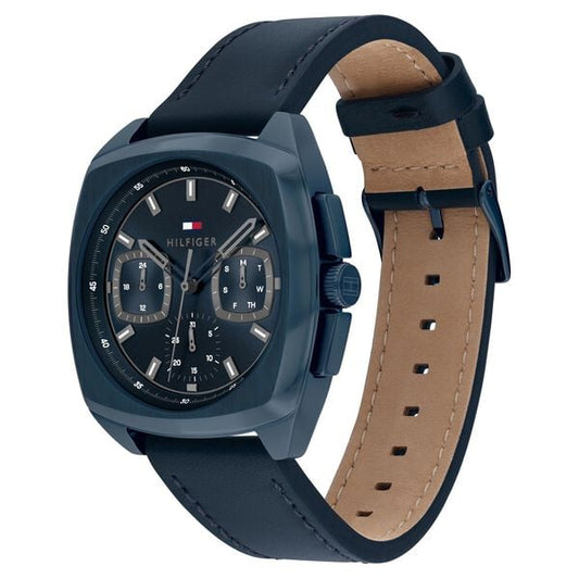 Tommy Hilfiger Quartz Multifunction Blue Dial Blue Leather Strap Watch for Men