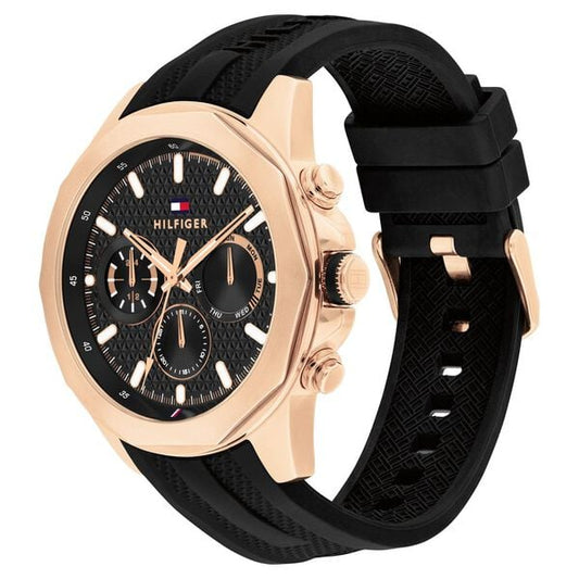 Tommy Hilfiger Multifunction Black Dial Silicone Strap Watch For Men