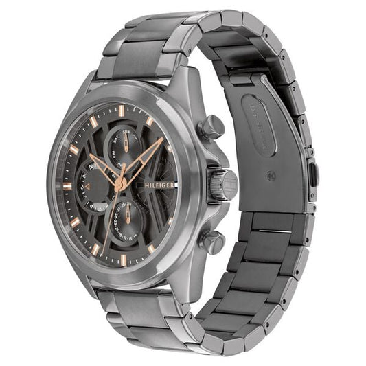 Tommy Hilfiger Multifunction Grey Dial Grey Color Stainless Steel Strap Watch For Men