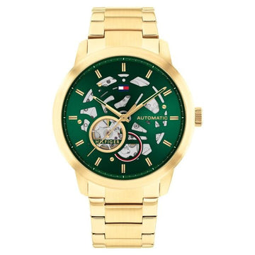 Tommy Hilfiger Automatic Green Dial Golden Color Stainless Steel Strap Watch For Men