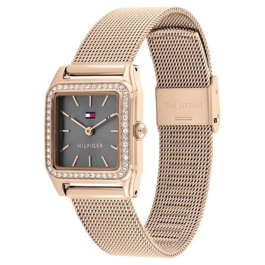 Tommy Hilfiger Grey Dial Golden Stainless Steel Strap Watch for Women