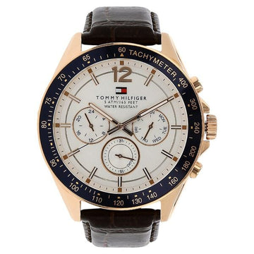 Tommy Hilfiger Quartz Chronograph White Dial Leather Strap Watch for Men
