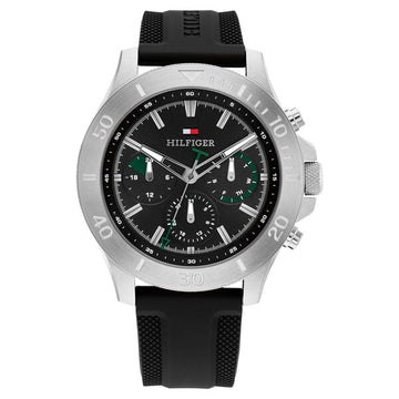 Tommy Hilfiger Quartz Multifunction Black Dial Black Silicone Strap Watch for Men